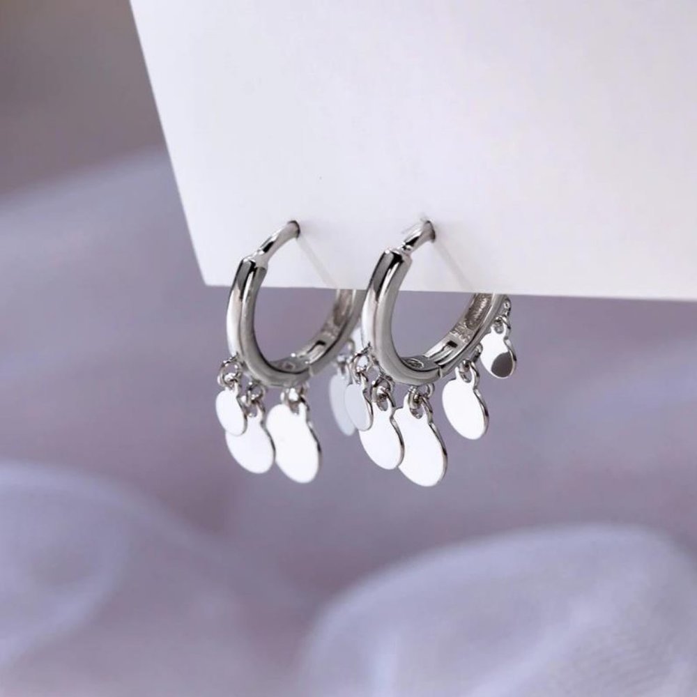 NEW 925 Sterling Silver Coin Hoop Earrings - Picture 8 of 8